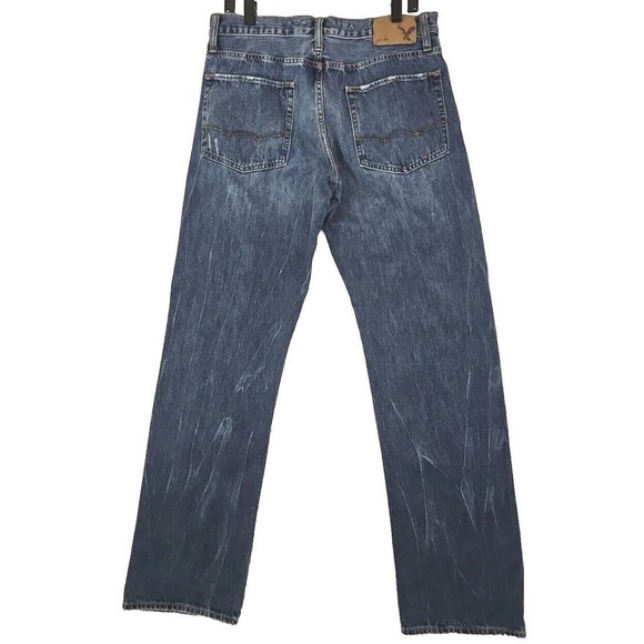 American Eagle ~Men's Size 32/34~ Blue Denim Relaxed Straight Jeans Distressed. - Picture 4 of 12